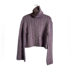 RECC Paris Purple Pink Cable Knit Bell Sleeve Turtleneck Sweater Size 38=US 6